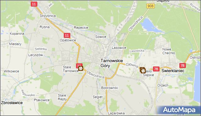 mapa Tarnowskie Góry, Tarnowskie Góry na mapie Targeo