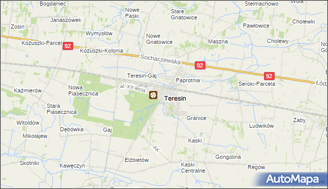 mapa Teresin powiat sochaczewski, Teresin powiat sochaczewski na mapie Targeo