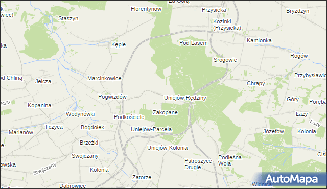 mapa Uniejów-Rędziny, Uniejów-Rędziny na mapie Targeo