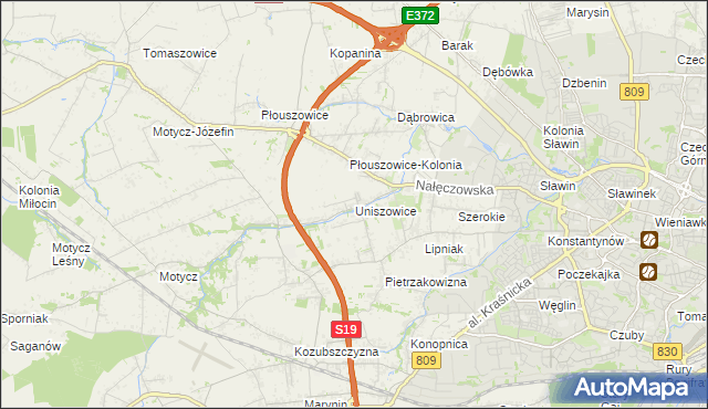 mapa Uniszowice, Uniszowice na mapie Targeo