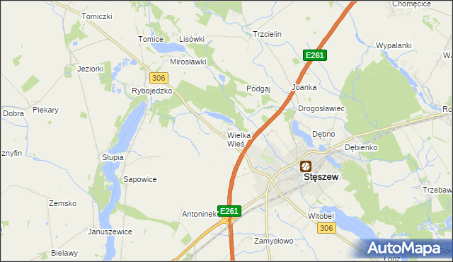 mapa Wielka Wieś gmina Stęszew, Wielka Wieś gmina Stęszew na mapie Targeo