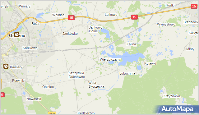 mapa Wierzbiczany gmina Gniezno, Wierzbiczany gmina Gniezno na mapie Targeo