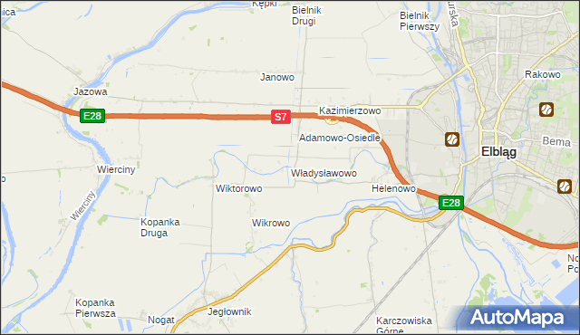 mapa Władysławowo gmina Elbląg, Władysławowo gmina Elbląg na mapie Targeo