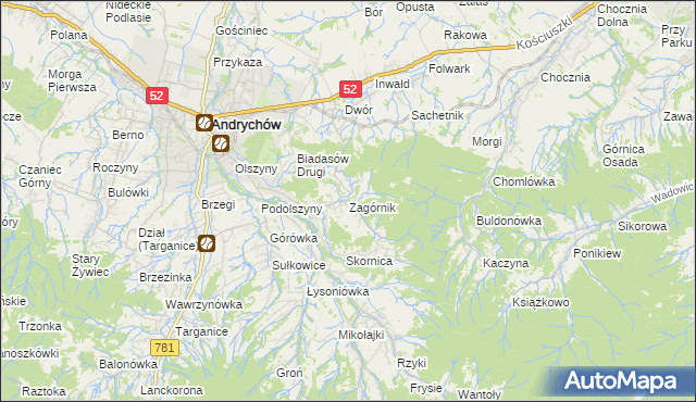 mapa Zagórnik gmina Andrychów, Zagórnik gmina Andrychów na mapie Targeo