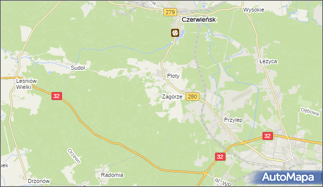 mapa Zagórze gmina Czerwieńsk, Zagórze gmina Czerwieńsk na mapie Targeo