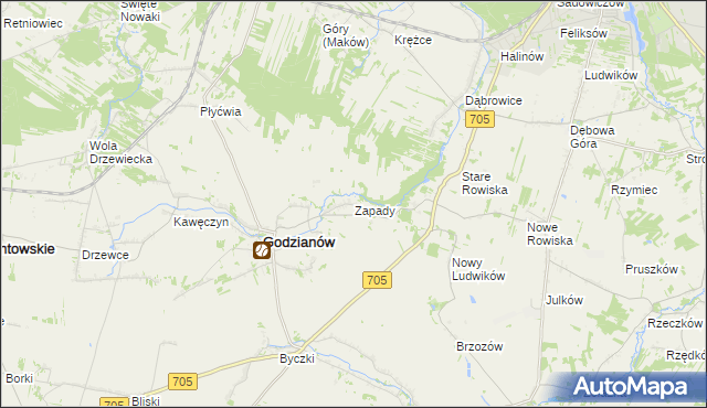 mapa Zapady gmina Godzianów, Zapady gmina Godzianów na mapie Targeo