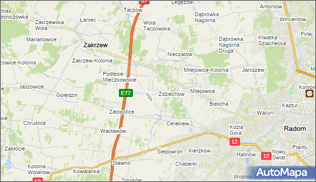 mapa Zdziechów gmina Zakrzew, Zdziechów gmina Zakrzew na mapie Targeo