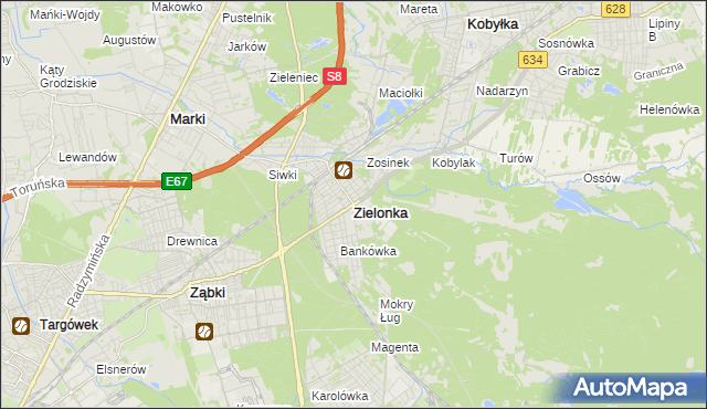 mapa Zielonka powiat wołomiński, Zielonka powiat wołomiński na mapie Targeo