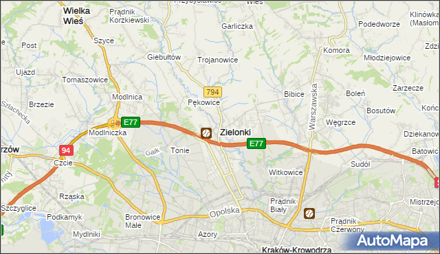 mapa Zielonki powiat krakowski, Zielonki powiat krakowski na mapie Targeo