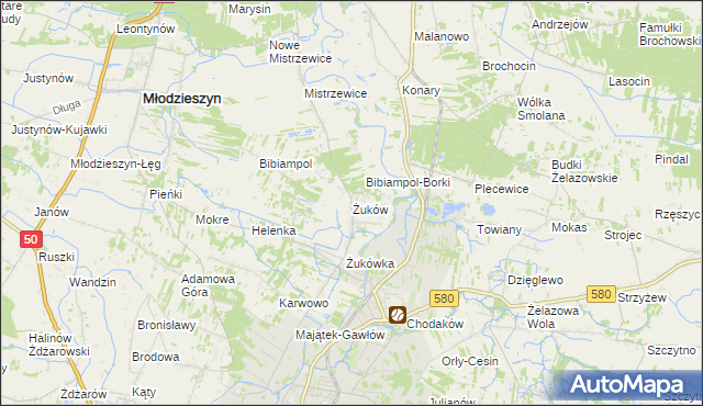 mapa Żuków gmina Sochaczew, Żuków gmina Sochaczew na mapie Targeo