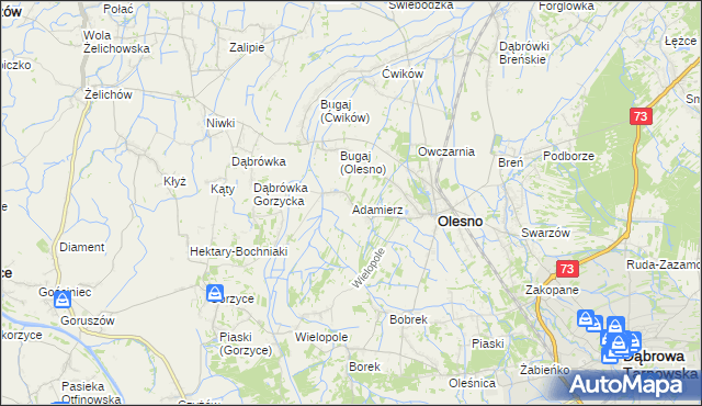 mapa Adamierz gmina Olesno, Adamierz gmina Olesno na mapie Targeo