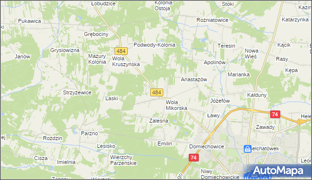 mapa Adamów gmina Bełchatów, Adamów gmina Bełchatów na mapie Targeo