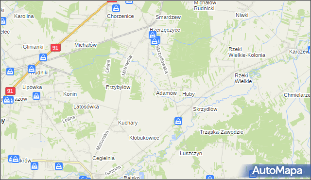mapa Adamów gmina Kłomnice, Adamów gmina Kłomnice na mapie Targeo