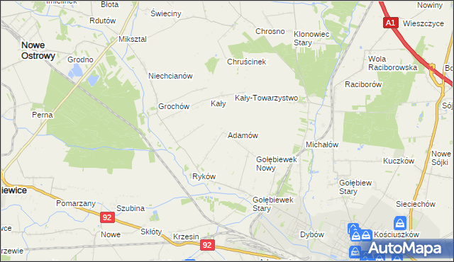 mapa Adamów gmina Kutno, Adamów gmina Kutno na mapie Targeo