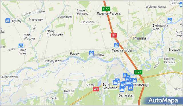 mapa Adamów gmina Promna, Adamów gmina Promna na mapie Targeo