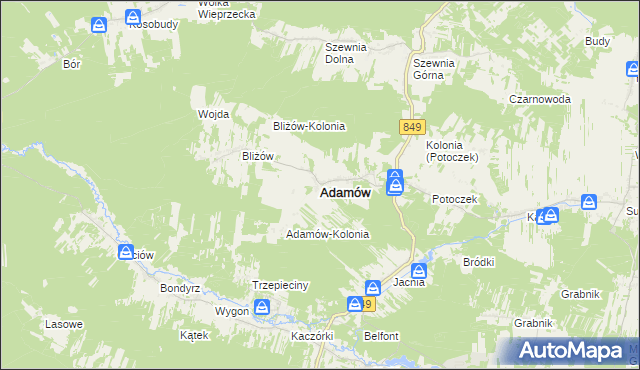 mapa Adamów powiat zamojski, Adamów powiat zamojski na mapie Targeo