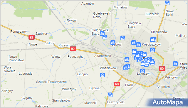 mapa Adamowice gmina Kutno, Adamowice gmina Kutno na mapie Targeo
