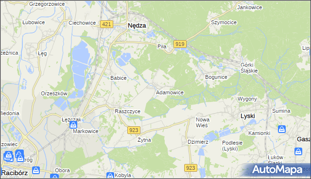 mapa Adamowice gmina Lyski, Adamowice gmina Lyski na mapie Targeo