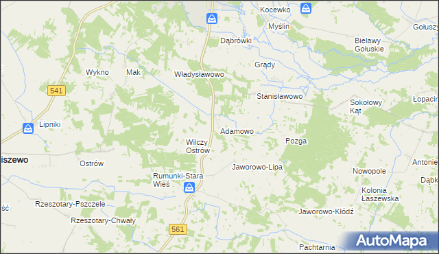 mapa Adamowo gmina Bieżuń, Adamowo gmina Bieżuń na mapie Targeo