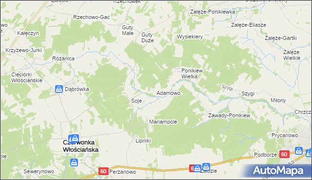 mapa Adamowo gmina Czerwonka, Adamowo gmina Czerwonka na mapie Targeo