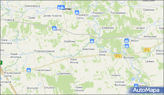 mapa Adamowo gmina Joniec, Adamowo gmina Joniec na mapie Targeo