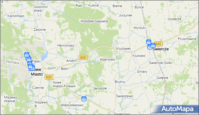 mapa Adamowo gmina Nowe Miasto, Adamowo gmina Nowe Miasto na mapie Targeo