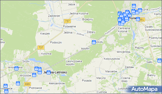 mapa Adolfin gmina Pionki, Adolfin gmina Pionki na mapie Targeo