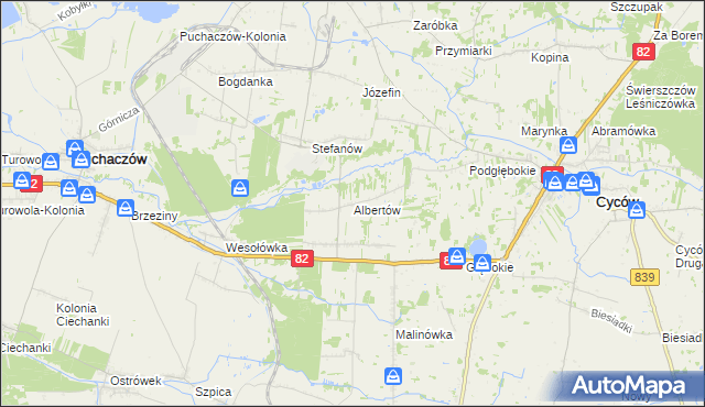 mapa Albertów gmina Puchaczów, Albertów gmina Puchaczów na mapie Targeo