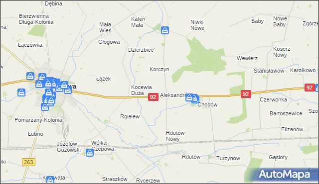 mapa Aleksandrów gmina Chodów, Aleksandrów gmina Chodów na mapie Targeo