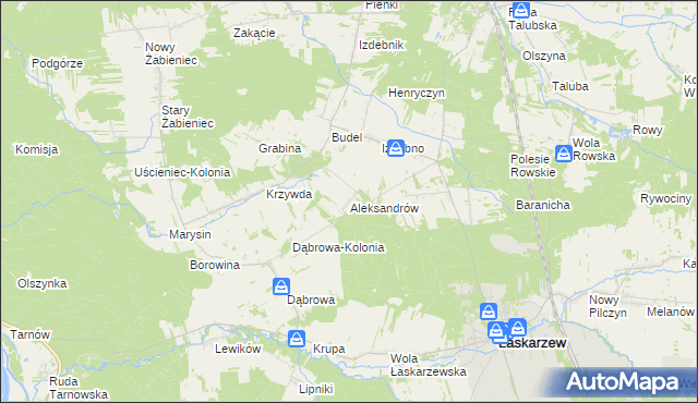 mapa Aleksandrów gmina Łaskarzew, Aleksandrów gmina Łaskarzew na mapie Targeo