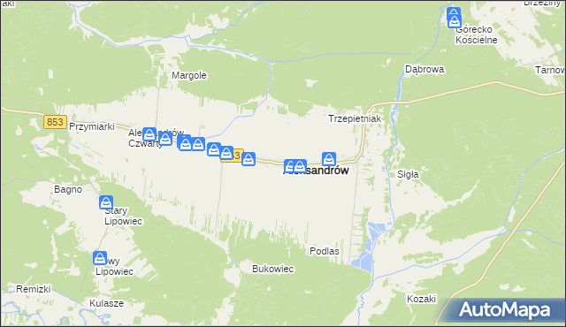 mapa Aleksandrów powiat biłgorajski, Aleksandrów powiat biłgorajski na mapie Targeo