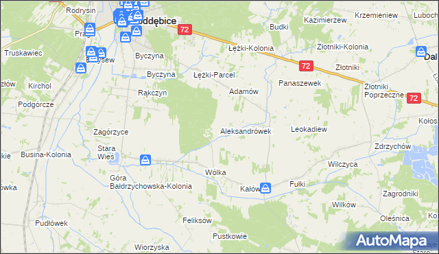 mapa Aleksandrówek gmina Poddębice, Aleksandrówek gmina Poddębice na mapie Targeo