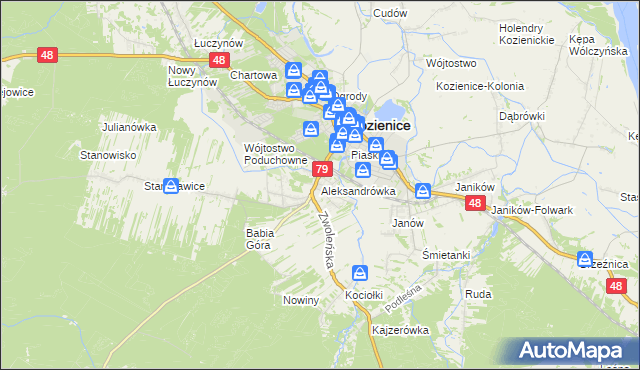mapa Aleksandrówka gmina Kozienice, Aleksandrówka gmina Kozienice na mapie Targeo