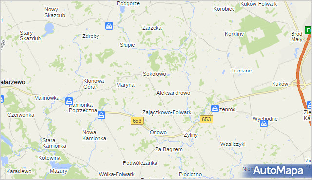 mapa Aleksandrowo gmina Bakałarzewo, Aleksandrowo gmina Bakałarzewo na mapie Targeo