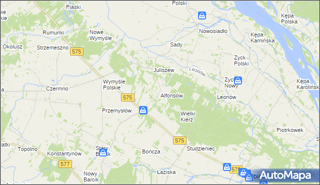 mapa Alfonsów gmina Słubice, Alfonsów gmina Słubice na mapie Targeo