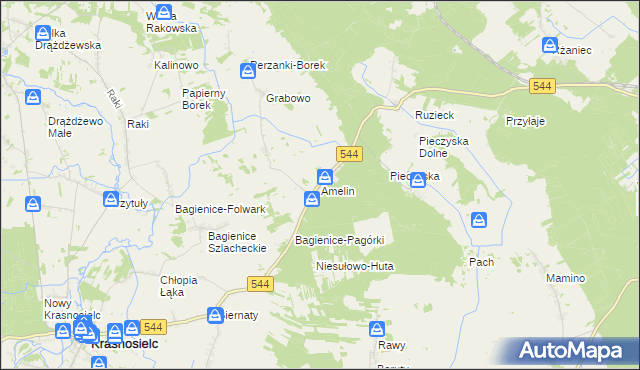 mapa Amelin gmina Krasnosielc, Amelin gmina Krasnosielc na mapie Targeo