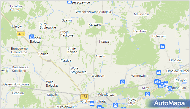 mapa Anielin gmina Łask, Anielin gmina Łask na mapie Targeo