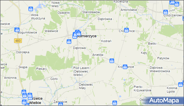 mapa Anielów gmina Sulmierzyce, Anielów gmina Sulmierzyce na mapie Targeo