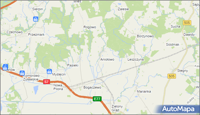 mapa Aniołowo gmina Pasłęk, Aniołowo gmina Pasłęk na mapie Targeo