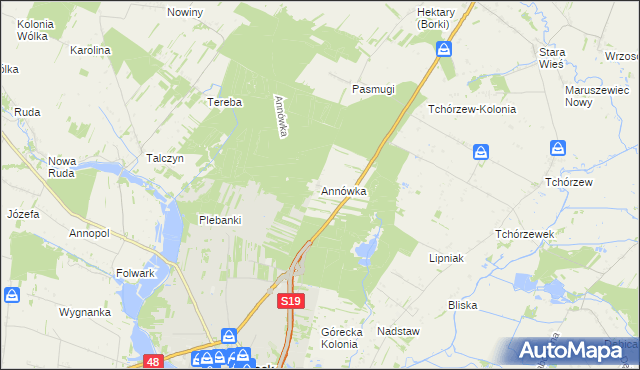 mapa Annówka gmina Kock, Annówka gmina Kock na mapie Targeo
