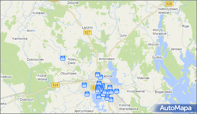 mapa Antoniewo gmina Morąg, Antoniewo gmina Morąg na mapie Targeo