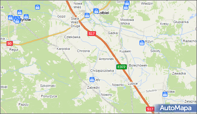 mapa Antoninek gmina Kołbiel, Antoninek gmina Kołbiel na mapie Targeo