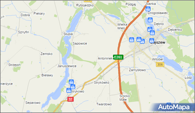 mapa Antoninek gmina Stęszew, Antoninek gmina Stęszew na mapie Targeo