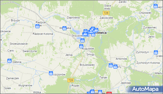 mapa Augustów gmina Drzewica, Augustów gmina Drzewica na mapie Targeo