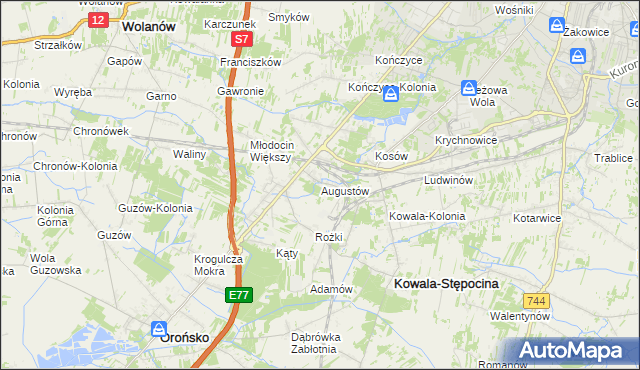 mapa Augustów gmina Kowala, Augustów gmina Kowala na mapie Targeo