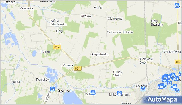 mapa Augustówka gmina Siemień, Augustówka gmina Siemień na mapie Targeo