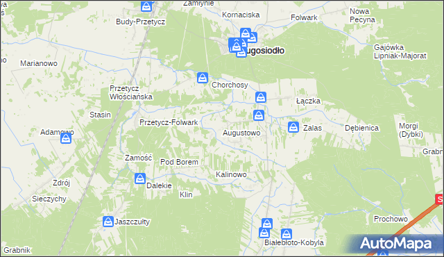 mapa Augustowo gmina Długosiodło, Augustowo gmina Długosiodło na mapie Targeo
