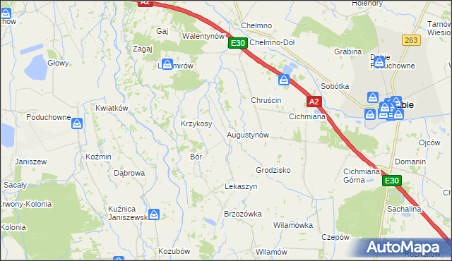mapa Augustynów gmina Dąbie, Augustynów gmina Dąbie na mapie Targeo