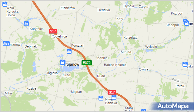 mapa Babice gmina Trojanów, Babice gmina Trojanów na mapie Targeo
