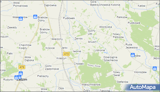 mapa Babiniec gmina Zadzim, Babiniec gmina Zadzim na mapie Targeo